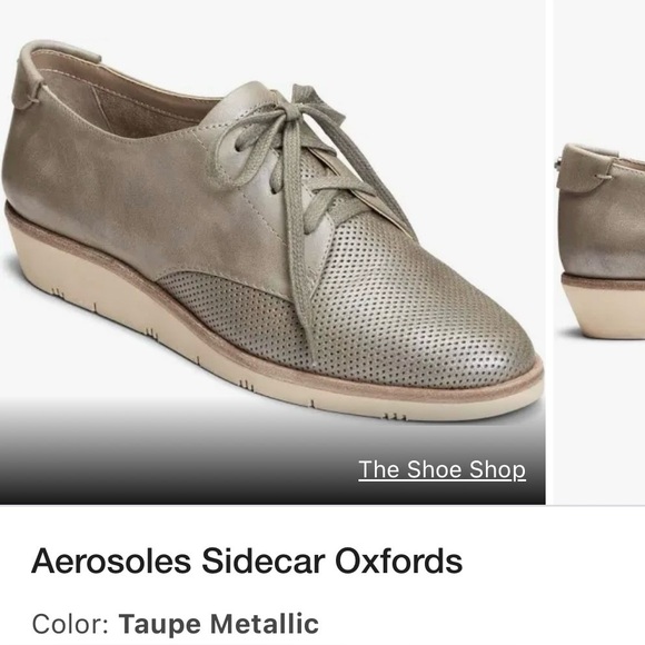 AEROSOLES Shoes - AEROSOLES Perforated Metallic Taupe Lace-Up Oxfords
